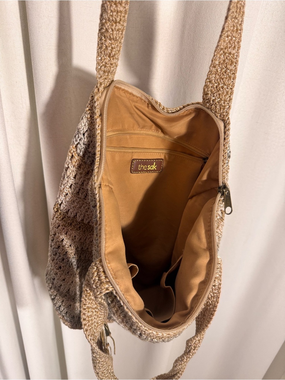 The Sak Neutral Striped Crochet Shoulder Tote Bag - Picture 6 of 7